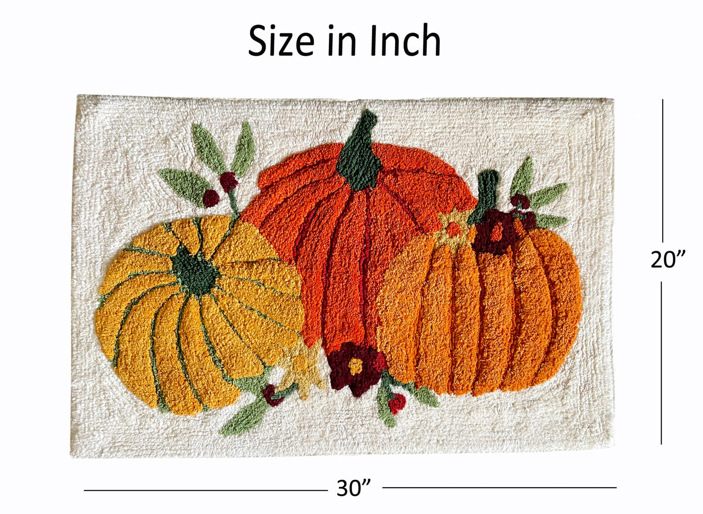 KEMA Soft 100% Cotton Halloween Pumpkin-Style Regular Use Rectangular Spa Mat Rug Plush Water Absorbent, Decorative Border - for Bathroom Vanity, Bathtub/Shower - Machine Washable - 1 Pack