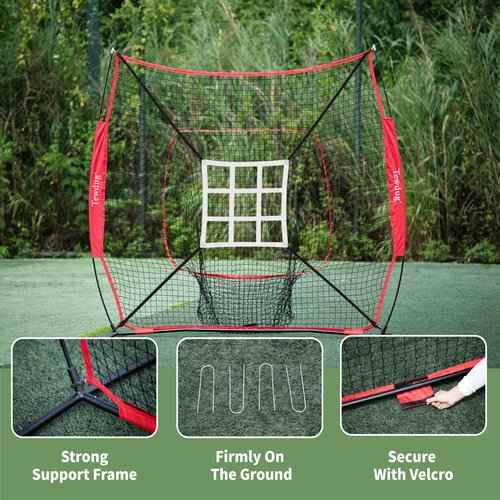 Baseball Net, 7x7ft Baseball Softball Practice Net with Large Ball Collection System, Pitching Net with Batting Tee & Centre of The Target, Baseball Nets for Hitting Pitching