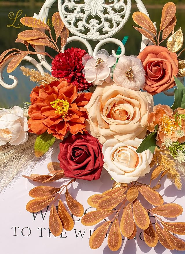 Wedding Arch Flowers, Artificial Floral Decor for Wedding Ceremony & Reception, Standard Size Large Flower Swag Set for Backdrop & Welcome Sign, Pack of 2 (Autumn Chrysanthemum Pampas)