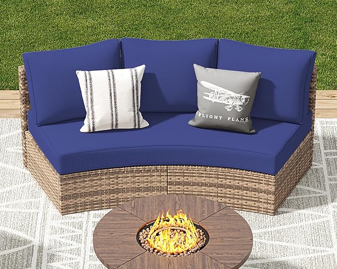 Patio Furniture Sets, 3 Piece Half-Moon Sectional Round Sofa Set, Outdoor Patio Furniture with Cushions for Beach, Pool, Balcony, Blue