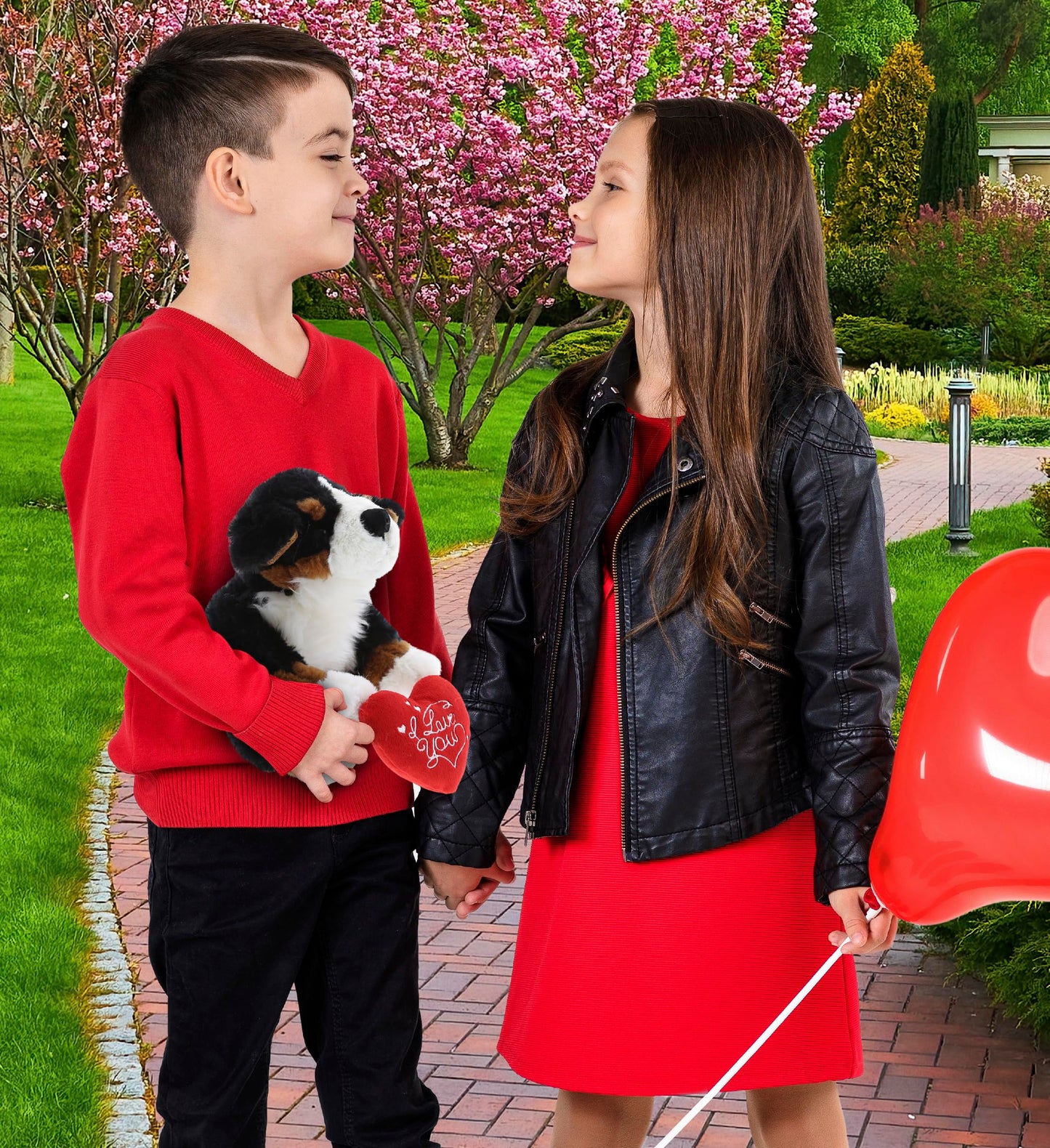DolliBu I Love You Valentine Plush Bernese Dog - Cute Stuffed Animal with Red Heart and Name Personalization Gift for Valentines Day, Birthday, Anniversary, Romantic Date - 7 Inches