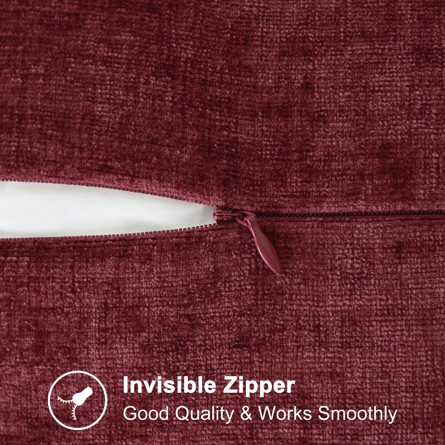 CaliTime Throw Pillow Covers Decorative 18 X 18 Inches Pack of 2 Cotton Thread Stitching Edges Solid Dyed Soft Chenille Cushion Cases for Couch Sofa Bed Living Room Farmhouse Burgundy