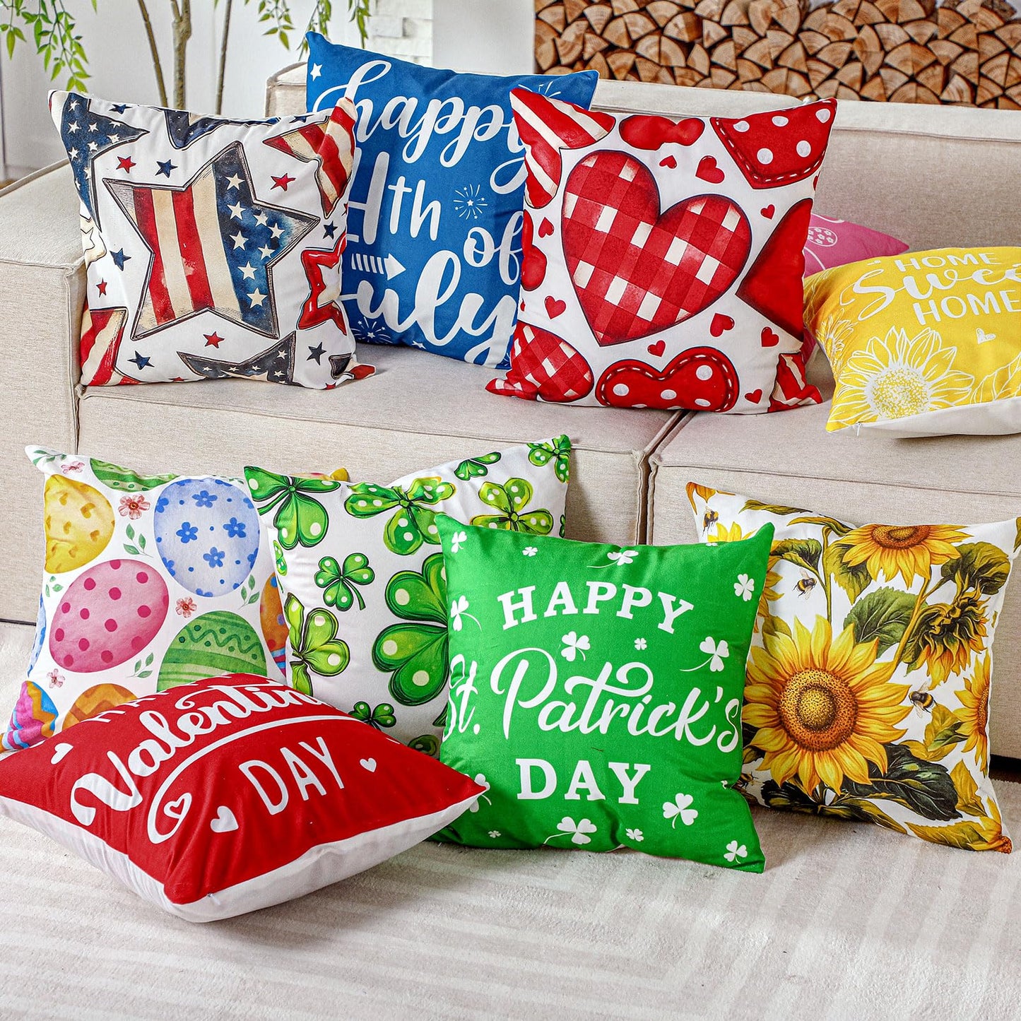Mindsoft 20 Pcs Holiday Pillow Covers 18 x 18 Inch Seasonal Throw Pillow Covers Fall Halloween Decorative Pillowcase Pumpkin Ghost Pillowcase Cushion Case for Farmhouse Home Couch Sofa Decor