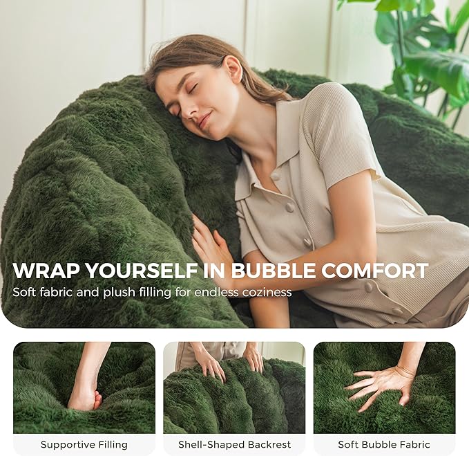 MAXYOYO Giant Bean Bag Chair for Adults, Stuffed Shell-Shaped Large Bean Bag Couch, Cozy Living Room Chair with Filler, Floor Sofa Lazy Sofa for Bedroom Living Room, Green