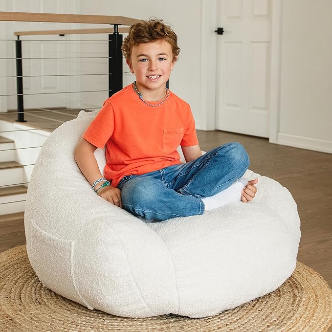 Big Joe Cloudberry Kids Foam-Filled Bean Bag Chair, Icing Teddy Boucle