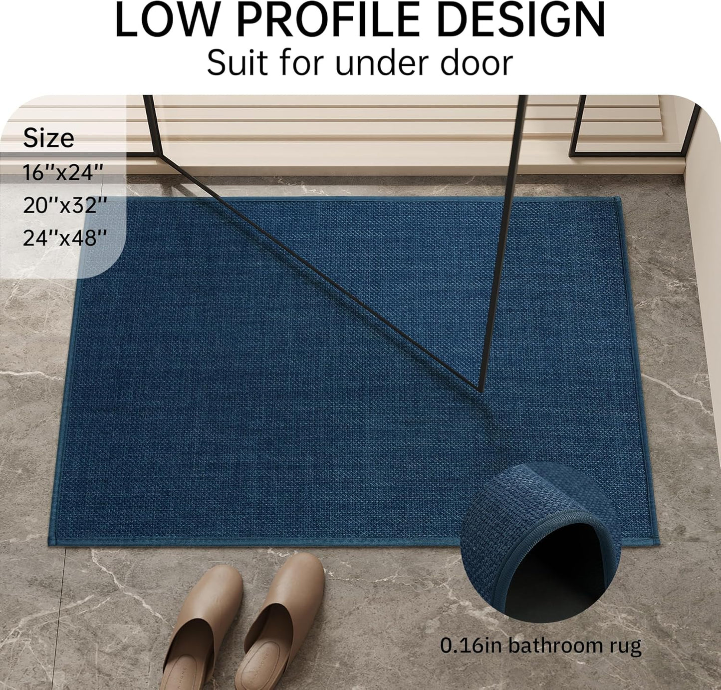 Mecko Bath Mat, Ultra Absorbent Quick Dry Bathroom Floor Mats-Upgraded Thin Cozy Cloth Bathroom Mat(Navy Blue,24"x48")