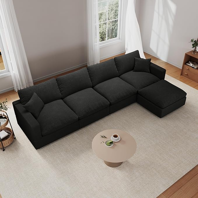 Cloud Couch Modular Sectional Sofa, 123.8" 5-Seater L Shaped Sectional Couches for Living Room, Convertible Cloud Sofa with Ottoman, Down Filled Wide & Deep Seat, Removable Washable Cushion Covers