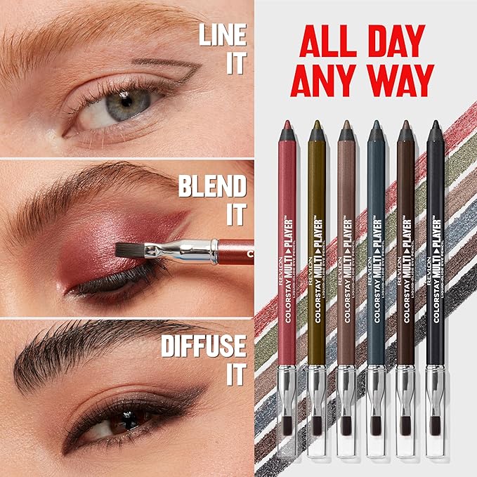 REVLON ColorStay Multiplayer Liquid-Glide Eye Pencil, Multi-Use Makeup With Blending Brush, Blends Then Sets, Creamy Texture, Waterproof, Smudge-proof, Longwearing, 401 Checkmate, 0.03 Oz