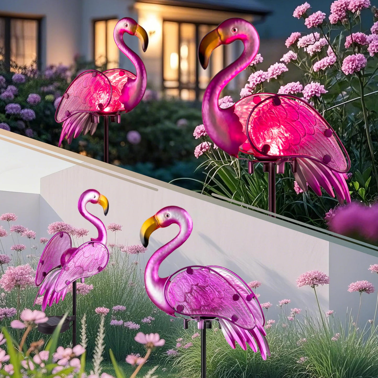 AWENDIETOU Garden Solar Lights,Pink Flamingos for Yard Art Decor,Solar Metal Flamingo Lights Outdoor,Solar Powered Statues for Yard and Garden,Flamingo Gifts for Women