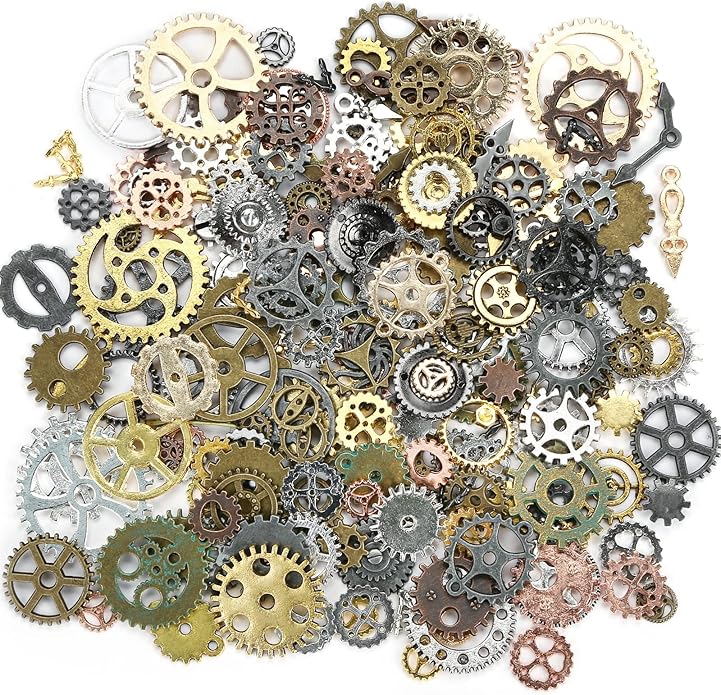 BigOtters 200 Gram Antique Steampunk Gear,Mix Steampunk Wheel Alloy Gear Pendants Charms for Crafting Jewelry Making
