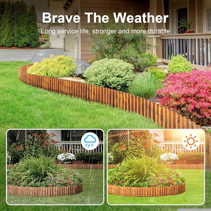 Land Guard Corrugated Garden Edging Border, 12" x 50' Landscape Paver Edging, Tall Landscape Edging, Fence for Garden, Flower Bed, Lawn and Landscape Edging (Rusty)