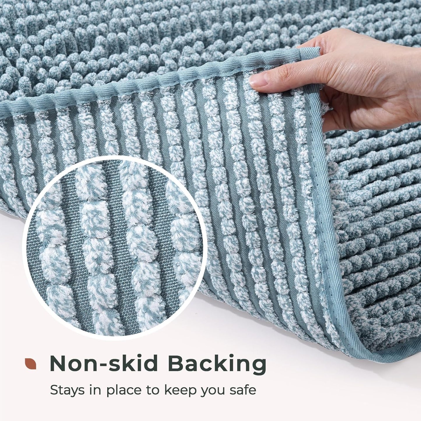 FRESHMINT Chenille Bathroom Rugs Mat 24"x17", Non-Slip Bath Mat for Bathroom Floor & Bathtub, Washable Shower Shag Bath Rugs, Soft Fluffy Thick Water Absorbent Microfiber Shower Mat, Aqua Heather