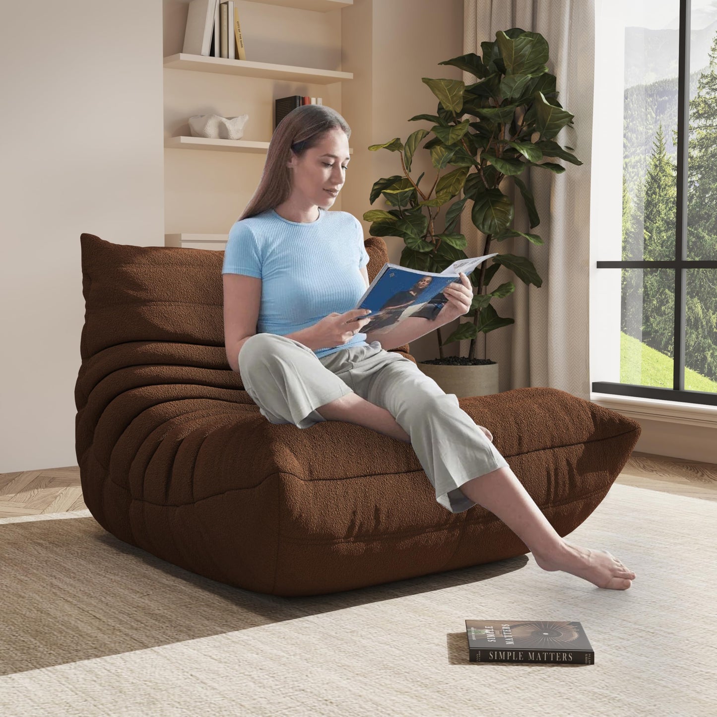 Bean Bag Chair, Oversized Bean Bag Chair for Living Room, Fireside Chair for Adults with Memory Foam Filled, Big Accent Sofa Lounge Floor Sofa for Gaming, Reading, Relax, No Assembly Required(Coffee)