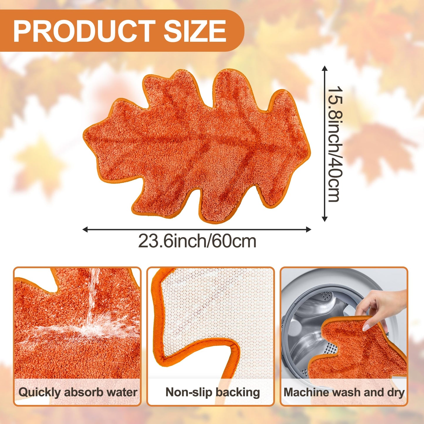 FUTBU Fall Bathroom Rugs, Fall Leaf Decorations Bath Mats for Bathroom, Farmhouse Autumn Leaf Rugs for Bathroom Decorations for The Home, Holiday Cute Fall Leaf Decor Non-Slip 16x24 Inches