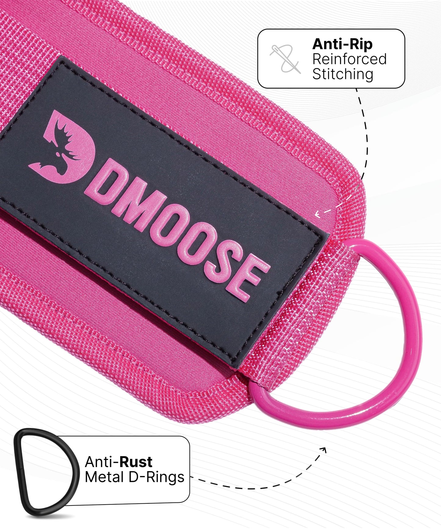 DMoose Ankle Strap for Cable Machine - One Size Fit with Premium Padding, Glute Kickback Ankle Strap, Ankle Cable Straps for Workout, Booty Workout, Leg Extension, Hip Abductors (All Pink - Single)
