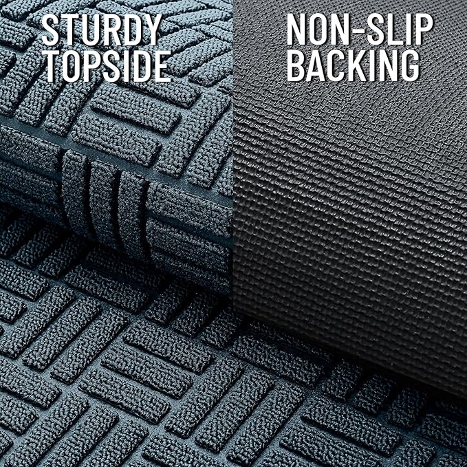 OLANLY Front Door Mat Outside Entrance 59x23, Absorbent, Heavy Duty Sturdy Natural Rubber Doormat Indoor Outdoor, Non-Slip, Stain and Fade Resistant, Low Profile Floor Mat for Entryway, Lake Blue