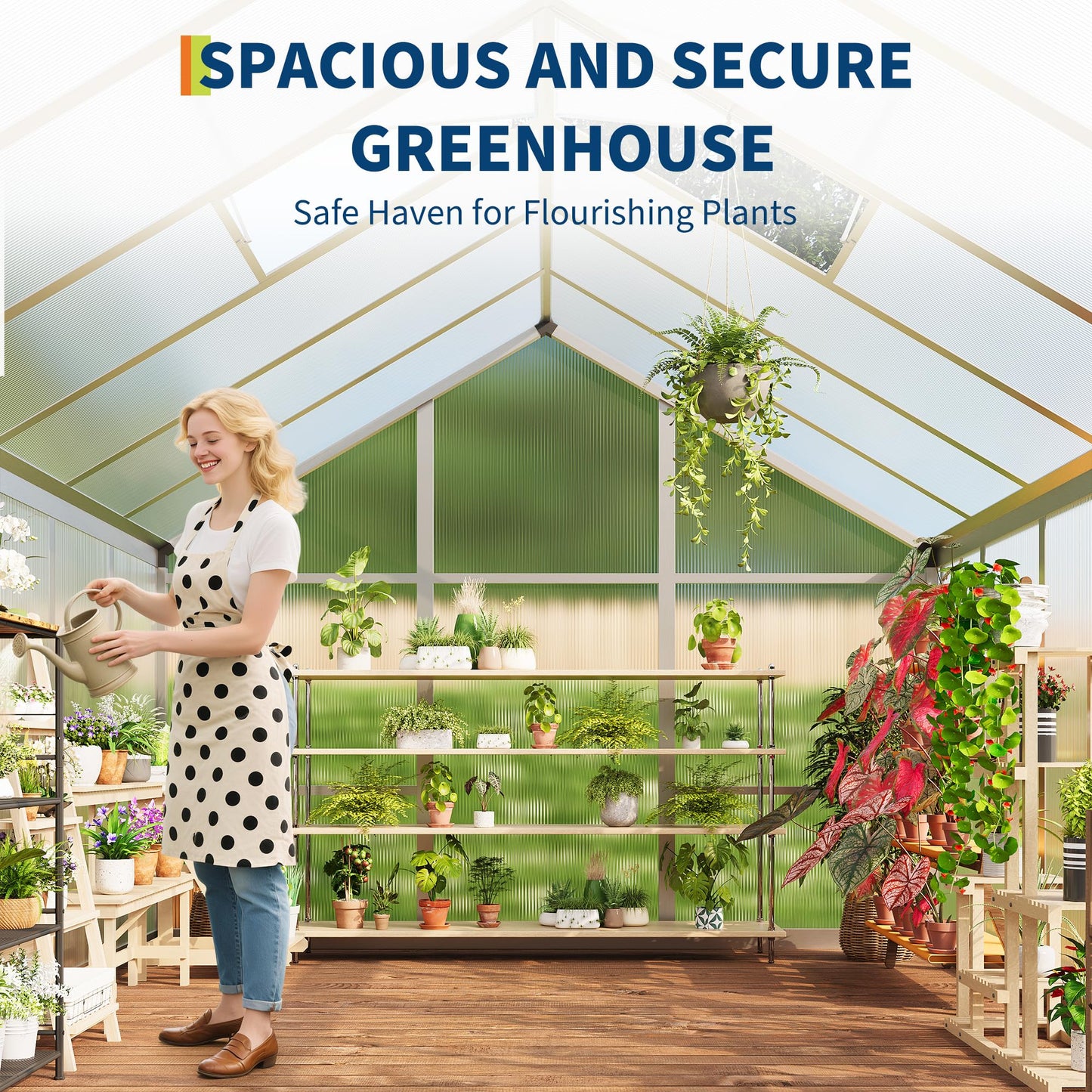 Greenhouse, 8x10 Ft Outdoor Greenhouses, Greenhouse Kit, Portablee Greenhouses with Ground Nails and Vent Windows, Sliding Lockable Door, Polycarbonate Green House for Outside Garden Backyard, White