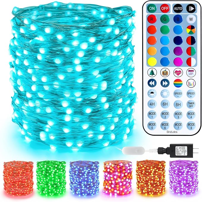 BrizLabs Valentine Fairy Lights - 66ft 200 LED Color Changing Fairy Lights with Remote, Plugin Purple & White Valentines Day Twinkle Light RGB Starry Xmas Light for Xmas Halloween Home Party Wedding