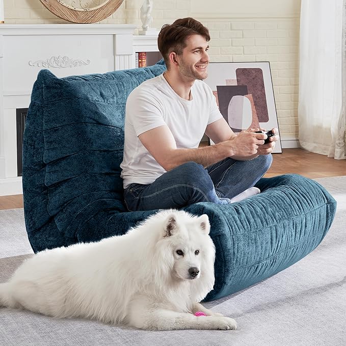 HABUTWAY Bean Bag Chair, Giant Bean Bag Chairs for Adults, Bean Bag Sofa with Filler Faux Fur, Memory Foam Bean Bag Couches Fireside Lazy Sofa for Living Room, Bedroom, Office (Navy Blue)