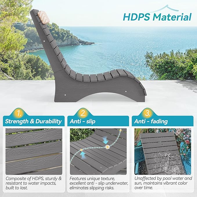 Homenjoy HDPS Pool Lounge Chairs, Use in Pools Lounge Chairs up to 10-Inches of Water, Chaise Chairs with Headrest, Lounge Chair Outdoor, Fade-Resistant Pool Lounger for Deck