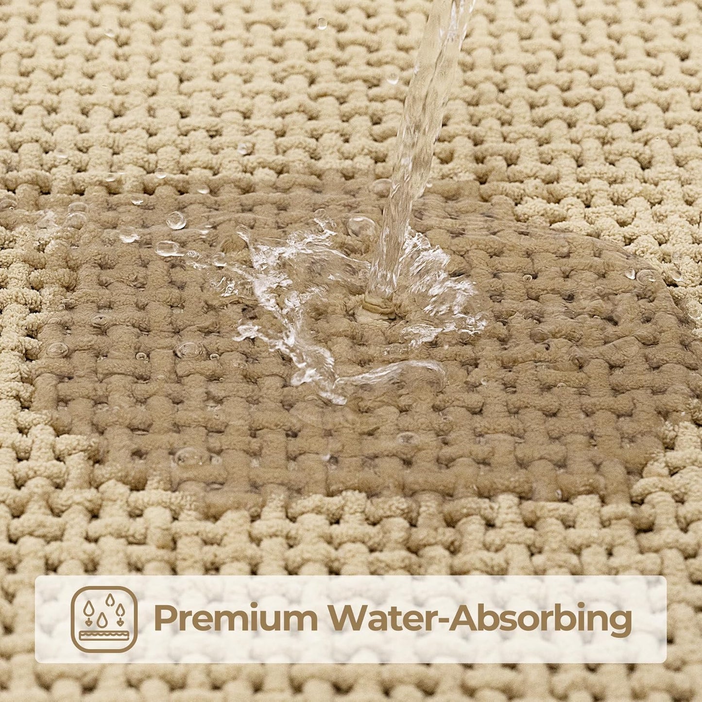 GRANNY SAYS Beige Bathroom Rugs Non Slip Washable, Absorbent Bath Mats for Bathroom, 32" x 20", Thin Chenille Bath Rug, Quick Dry Bath Mat, Soft Rug for Tub and Shower
