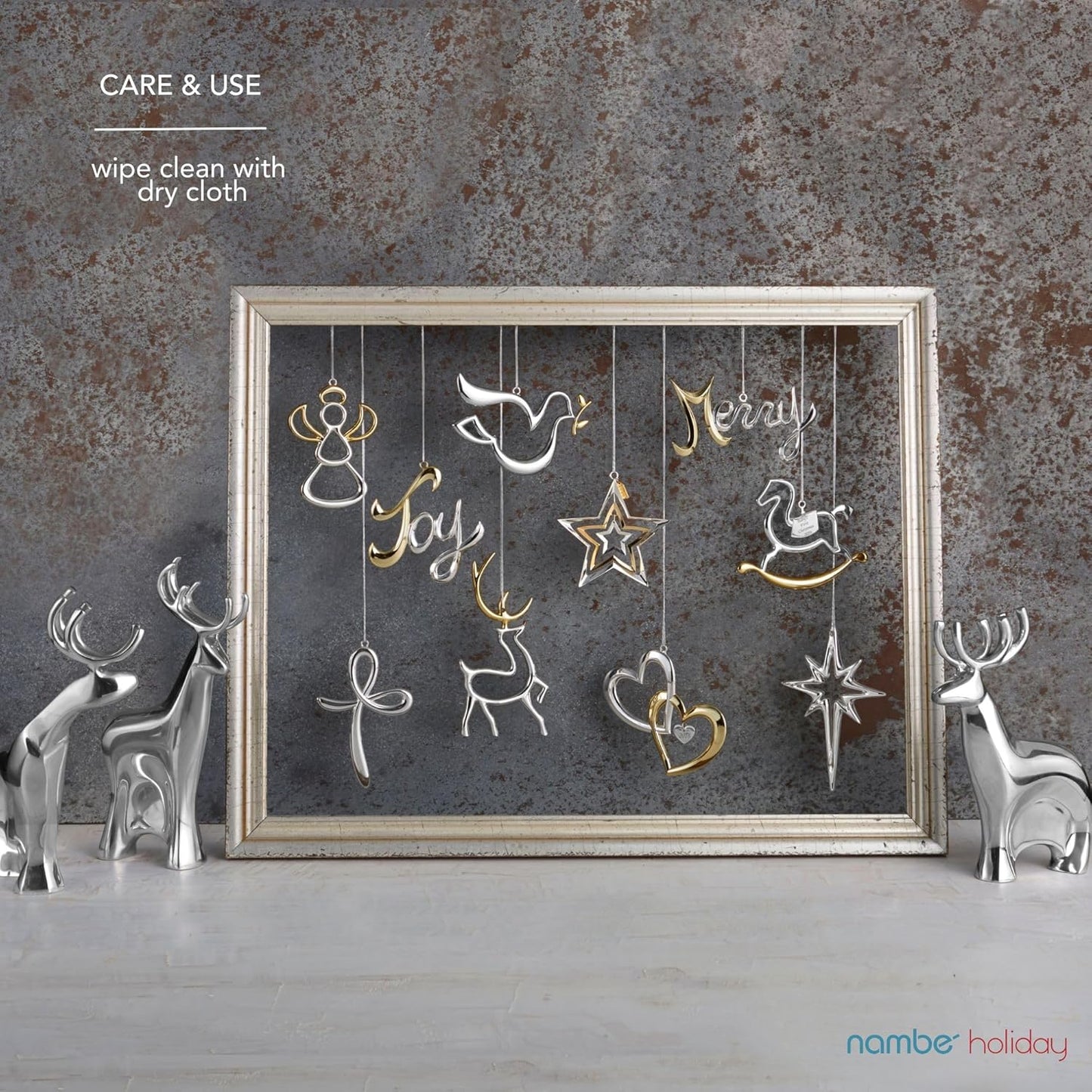 Nambe Miniature Reindeer and Sleigh Set – Holiday Collectible Figurines, Christmas Tabletop Décor for Festive Seasonal Displays, Joyful Winter Centerpiece, Alloy Sculptures for Mantel, Shelf or Table