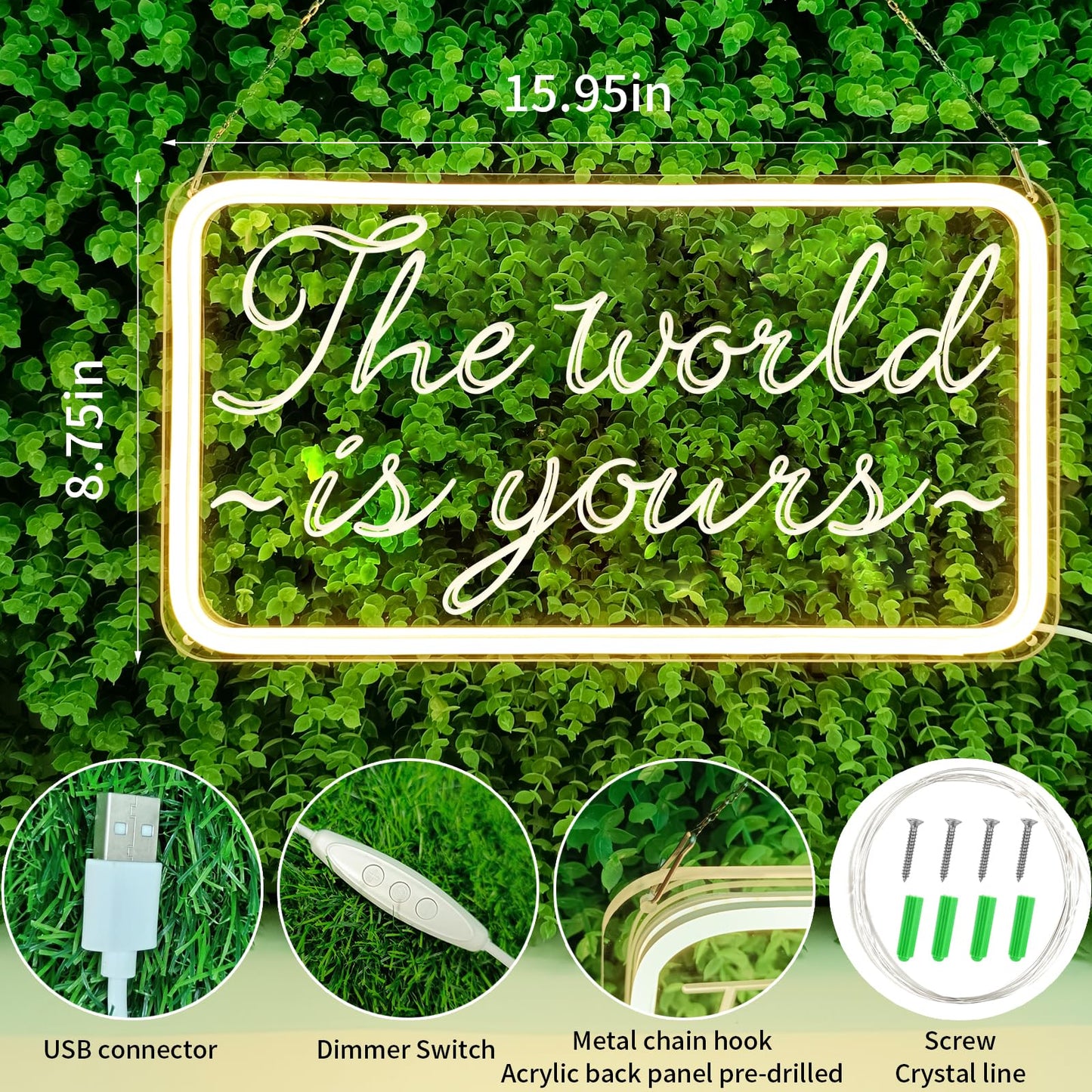 The World is Yours Neon Signs for Wall Decor 3D Carving Design Neon Sign for Bedroom. Warm White LED Neon Signs for Room, Bar, Office, Birthday Party Wedding