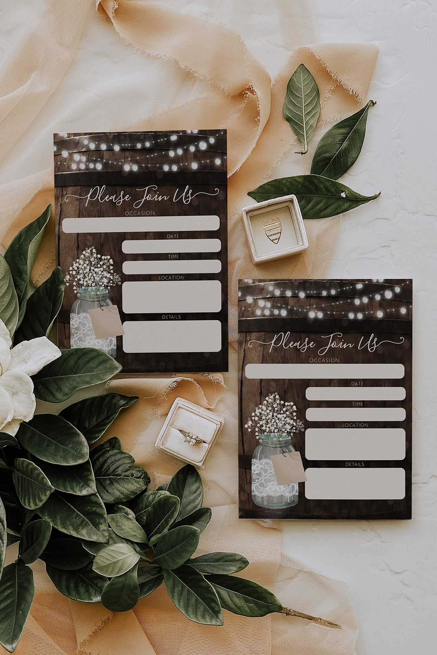 Your Main Event Prints 20 Rustic Country Wood Barrel Invitations – Fill-In Style 5x7 Invites for Wedding, Bridal Shower, Baby Shower, Birthday, Engagement, Anniversary, or Party