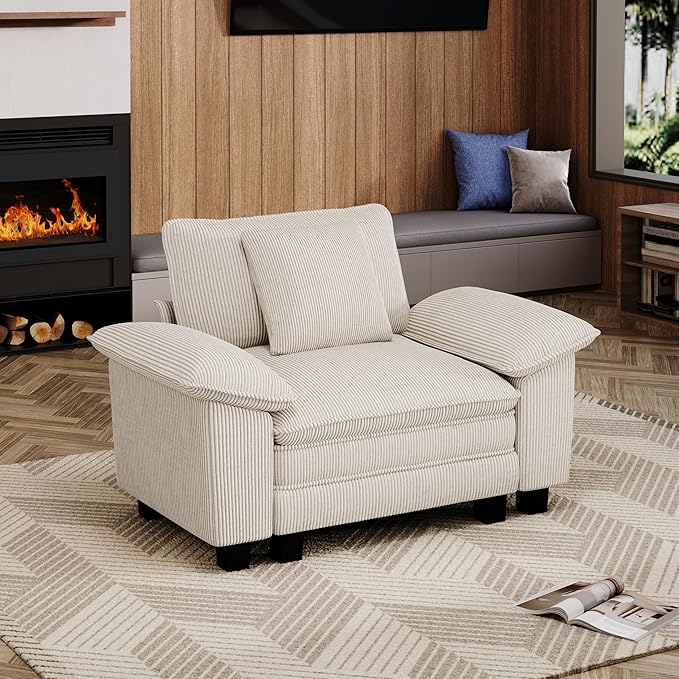 MIXPATIO 53.5" Cloud Modular Sectional Single Sofa, Deep Seat Armchair with Plush Corduroy & Removable Arms for Living Room, Beige