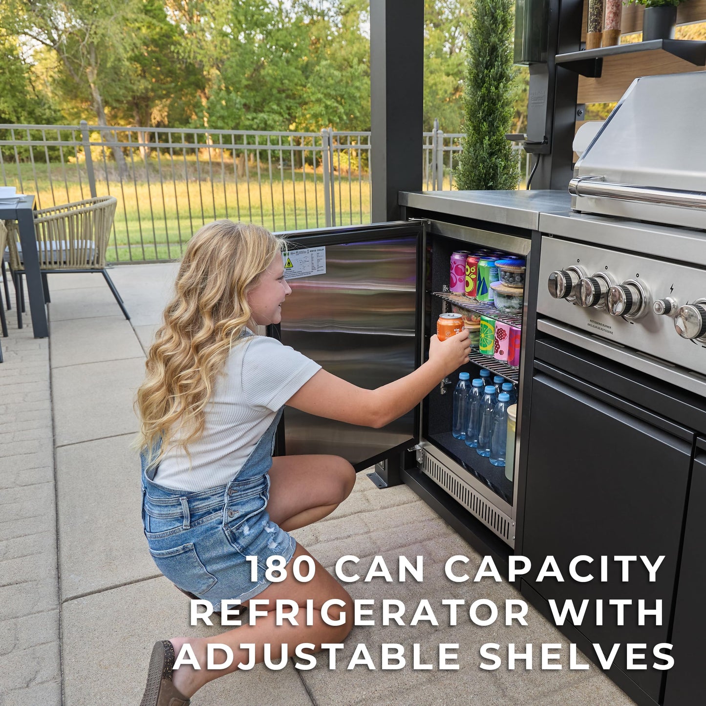 Backyard Discovery Fusion Flame 2 Galvanized Steel Covered Outdoor Kitchen with 5-Burner Stainless Steel Grill, Pizza Oven, Refrigerator, Sink, Storage, and Steel Roof for All-Weather Outdoor Cooking