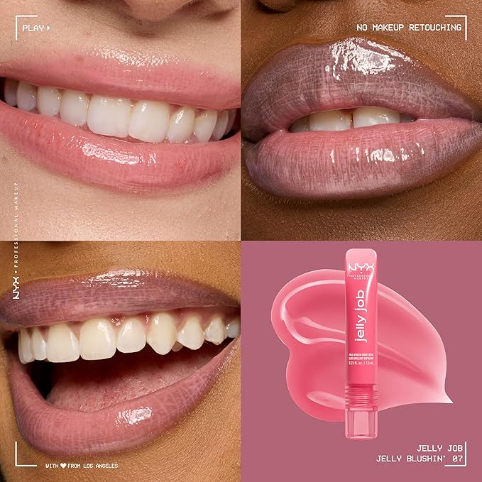 NYX PROFESSIONAL MAKEUP Jelly Job Lip Gloss, Lip Tint Gloss with Full-Bodied, Smoothing, and Hyper-Glossy Shine - Jelly Blushin' (Pale Pink)