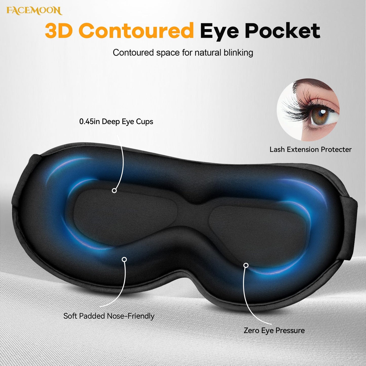 Blackout Weighted Eye Mask for Sleeping: 3D Contoured Gentle-Pressure Sleep Mask for Men & Women - Airplane Travel & Night Shift Essentials – Zero Eye Pressure, Breathable Blindfold, Black