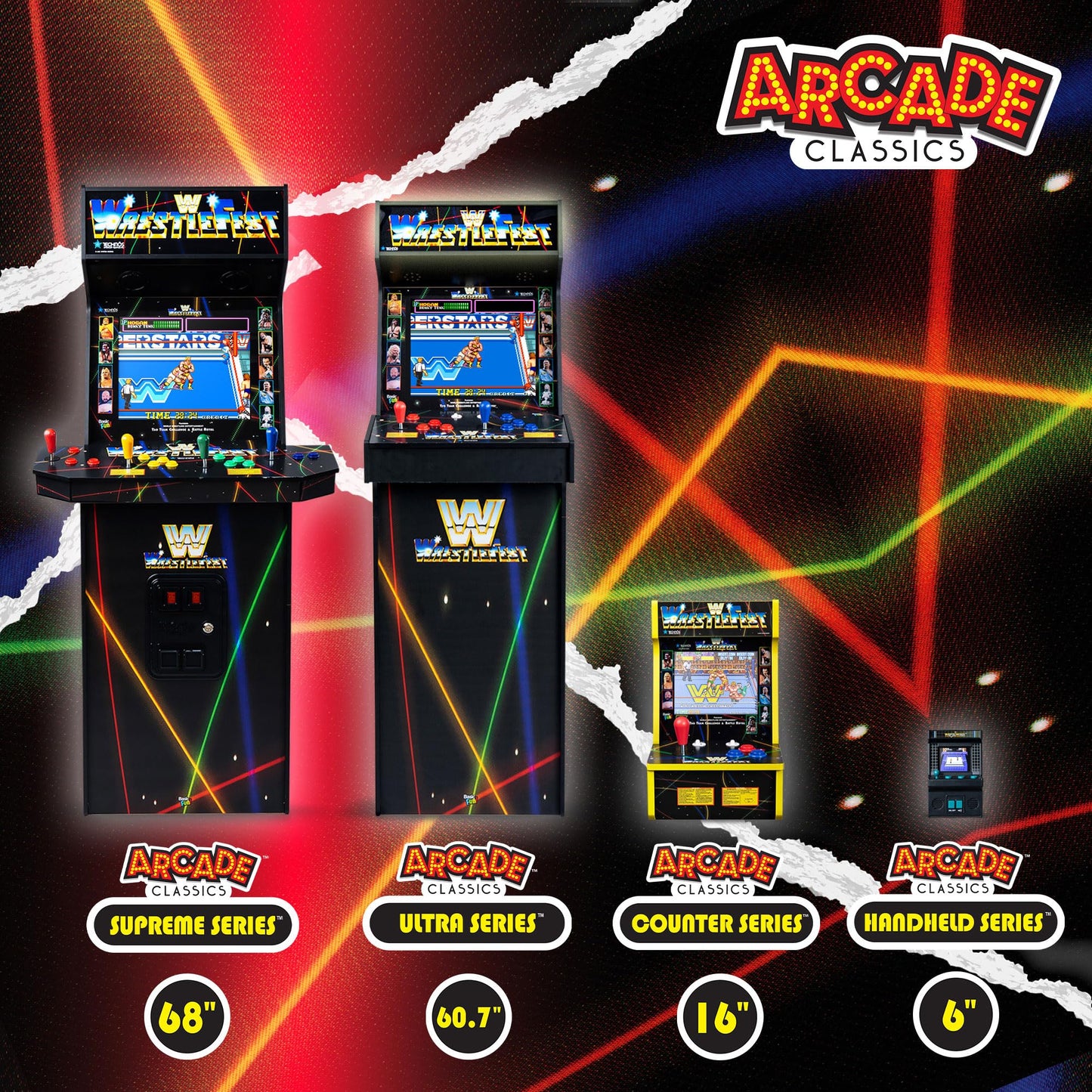 Arcade Classics - WWE Ultra Series Game Machine, 5 Games, 17" Liquid Crystal Screen - Indoor Cabinet, Retro, Gaming Console, Basement Decoration, Man Cave