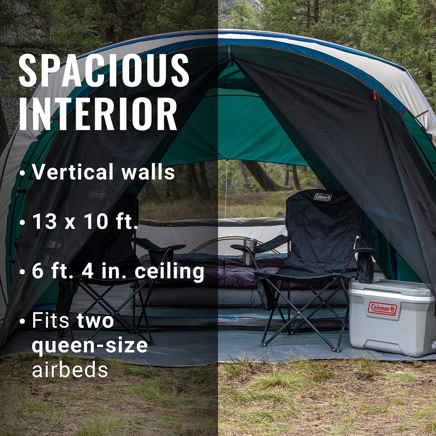 Coleman Cabin Camping Tent with Screened Porch, 4/6 Person Weatherproof Tent with Enclosed Screened Porch Option, Includes Rainfly, Carry Bag, Extra Storage, and 10 Minute Setup