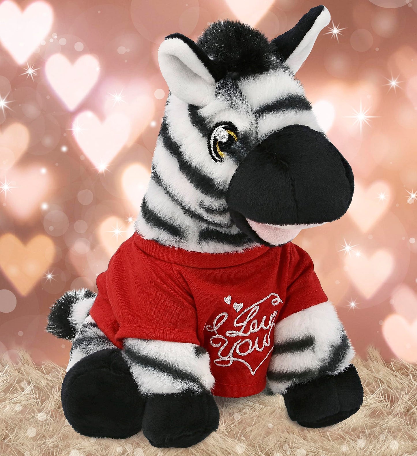 DolliBu I Love You Valentine Plush Zebra - Cute Stuffed Animal with Red Shirt and Name Personalization Gift for Valentines Day, Birthday, Anniversary, Romantic Date - 9 Inches