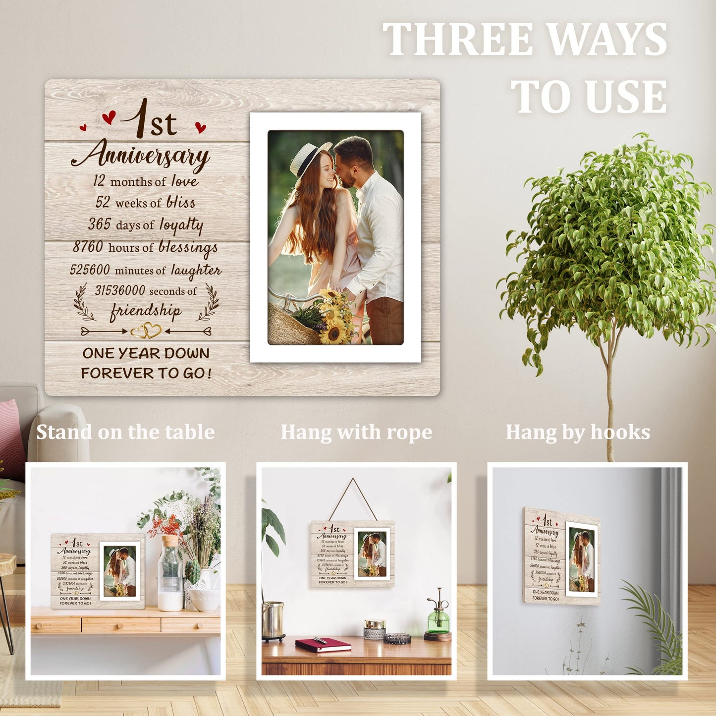 Pandasch 1st Anniversary Paper Gifts for Him Her - One Year Romantic Wedding Picture Frame Fit 4x6 Photos for Boyfriend Girlfriend, 1 Year Anniversary Valentines Gifts for Husband Wife Couple