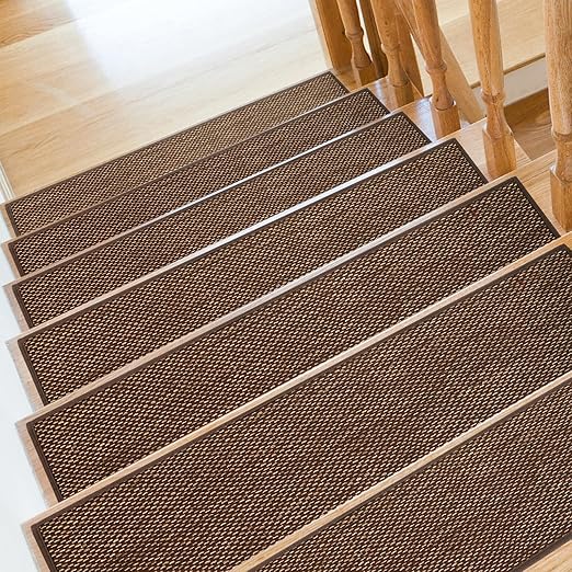 Stair Treads Non Slip for Wooden Steps Indoor 10" x 36" 4 Pack Extra Wide Stair Tread Carpet Stairs Runner, Step Pads with Reusable Adhesive for Dogs Kids Elders, Machine Washable, Brown