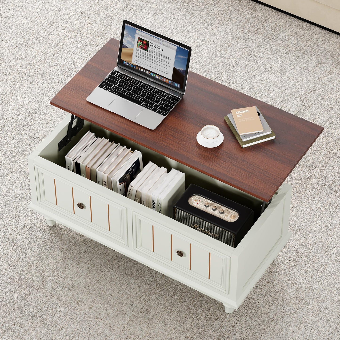 MAHYIZYI 39" Lift Top Coffee Table for Hidden Compartment, Wood Coffee Tables with Shelf, Farmhouse Rectangular Center Table Dining Table for Living Room Home Office Small Space (Beige)