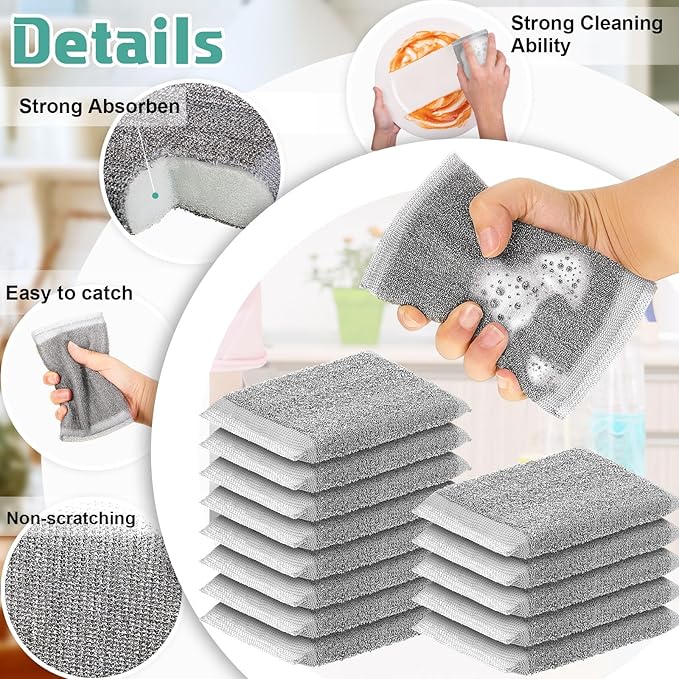 Thyle 24 Pack Steel Scrub Sponges for Dishes Non Scratch Scouring Sponge Multi Use Metal Scrubber Heavy Duty Dish Wash Kitchen Sponge for Pot Dish Washing Hard Surface Cleaning Tools (Gray)