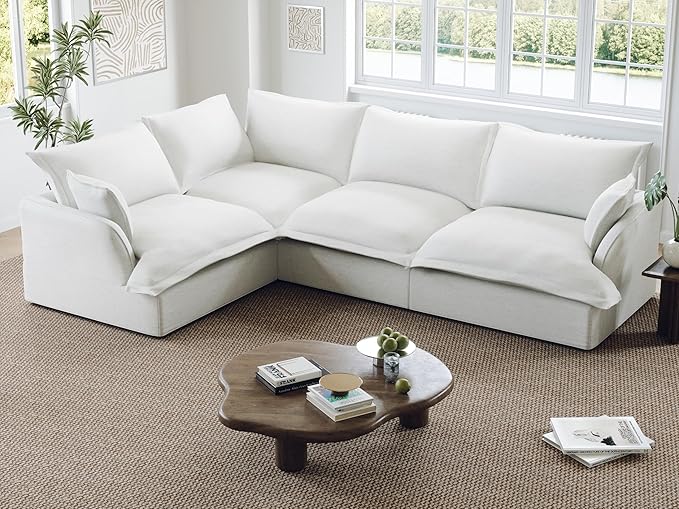 Lopzeho 111” Oversized Modular Sectional Sofa, Comfy Down Fill Cloud Couch, L Shaped 4 Seater Couches with Washable Cover, Convertible Sectional Couches for Living Room, Cream White
