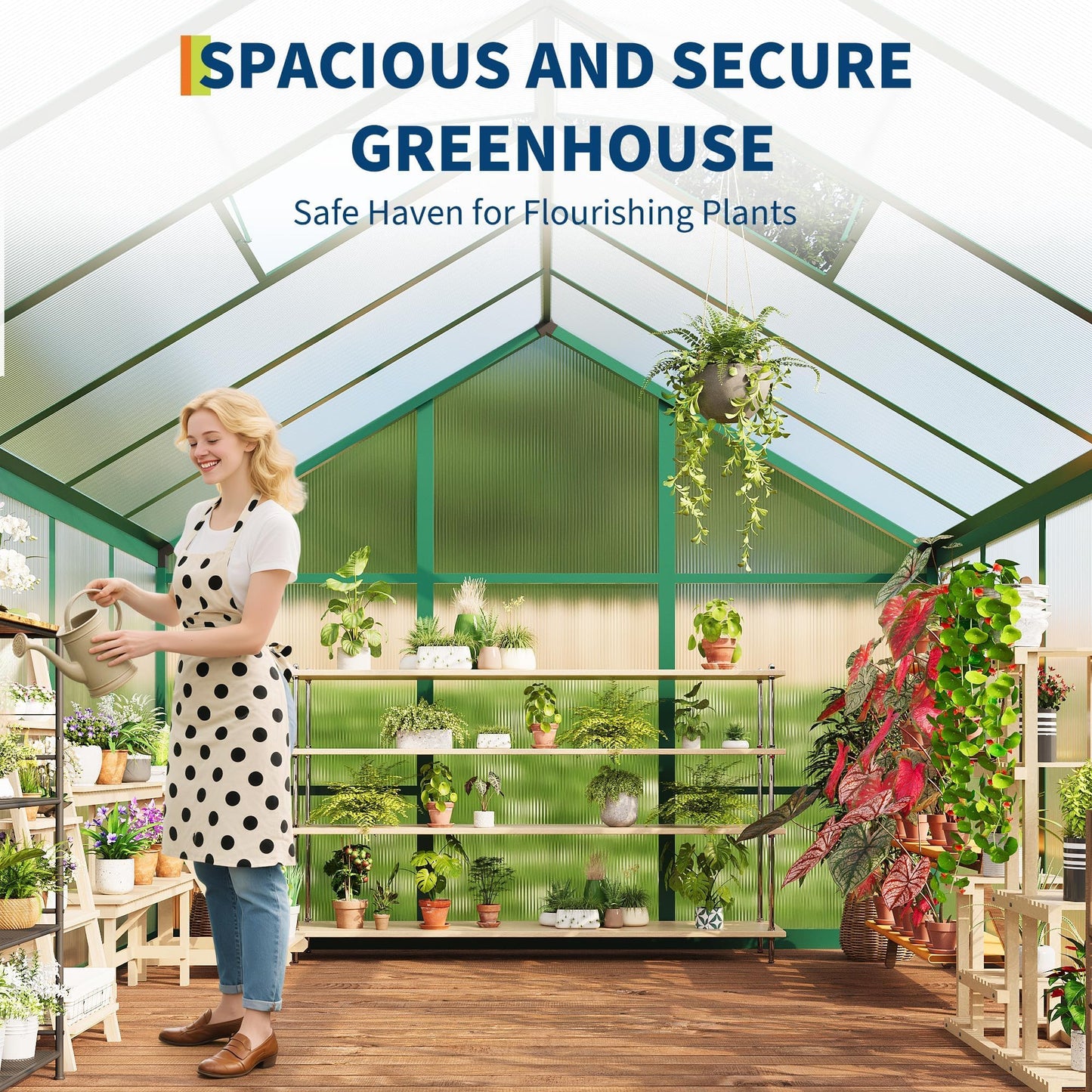 6x8 FT Greenhouse, Easy Assembly Aluminum Polycarbonate Greenhouses for Outdoors with Roof Vent, Large Aluminum Walk-in Greenhouse for Sunroom Patio, Backyard, Garden, Sliding Lockable Door, Green