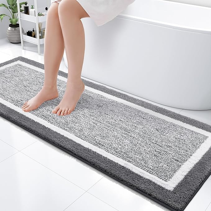 OLANLY Bathroom Rugs 59x20, Extra Soft and Absorbent Microfiber Bath Mat, Non-Slip, Machine Washable, Quick Dry Shaggy Bath Carpet, Suitable for Bathroom Floor, Tub, Shower (Runner, Dark Grey)