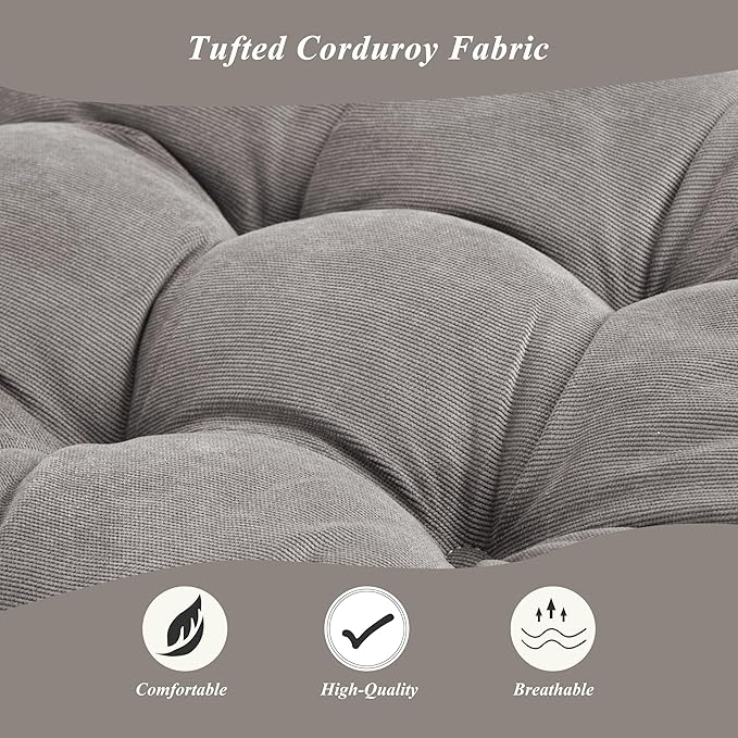 FlyGulls Meditation Floor Pillow 22×22 Inch 1 Pack Large Floor Cushions for Adults Square Tufted Corduroy Floor Pillows for Yoga Living Tatami Room Grey