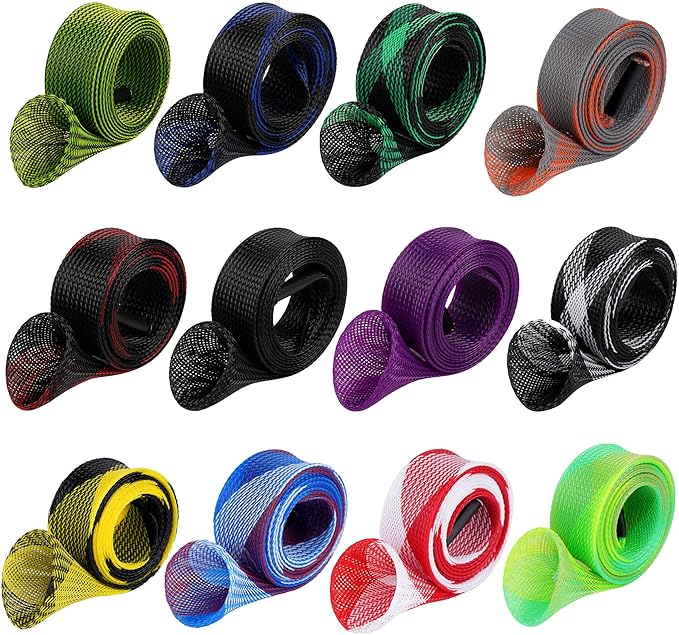 12Pcs Rod Sock Fishing Rod Sleeve, Cover Braided Mesh Rod Protector Pole Gloves Fishing Tools. Flat or Pointed End/Spinnin...