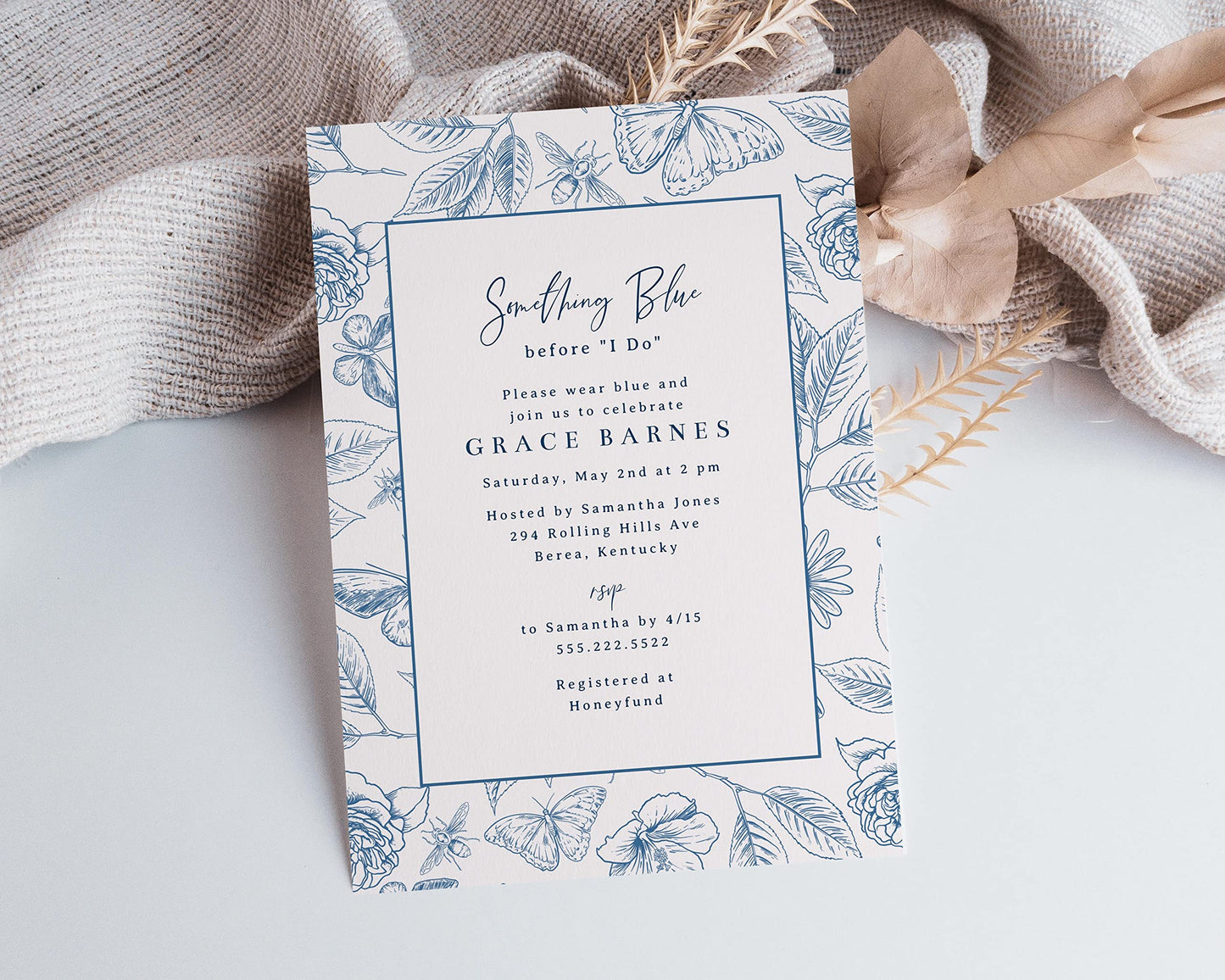 Hello Love Goods Something Blue Bridal Shower Invitations, Personalized Invites with Envelopes - 4.25x5.5 or 5x7