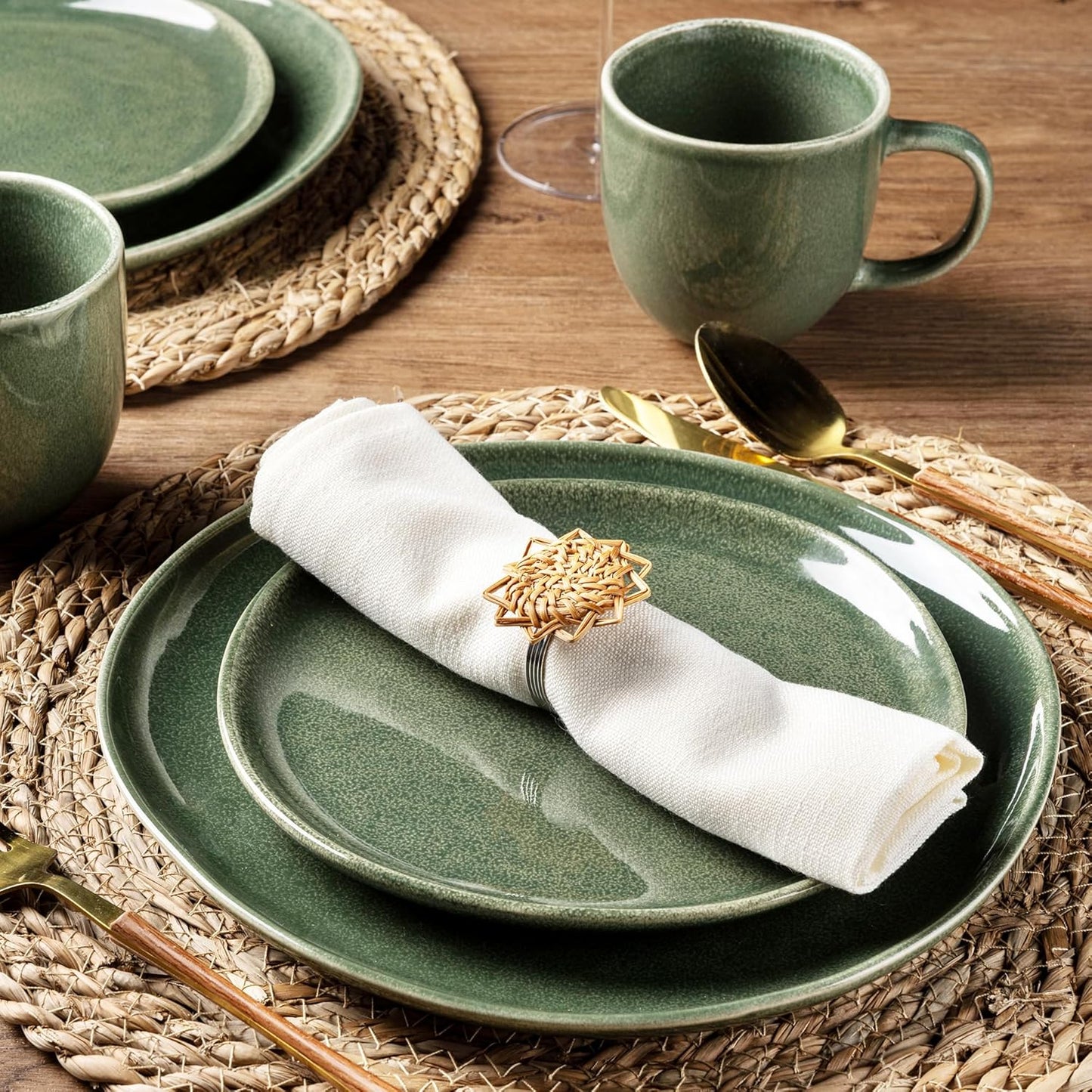 AmorArc Ceramic Dinnerware Sets,Handmade Reactive Glaze Stoneware Plates and Bowls Set,Highly Chip and Crack Resistant | Dishwasher & Microwave Safe Dishes Set,Service for 4 (12pc)