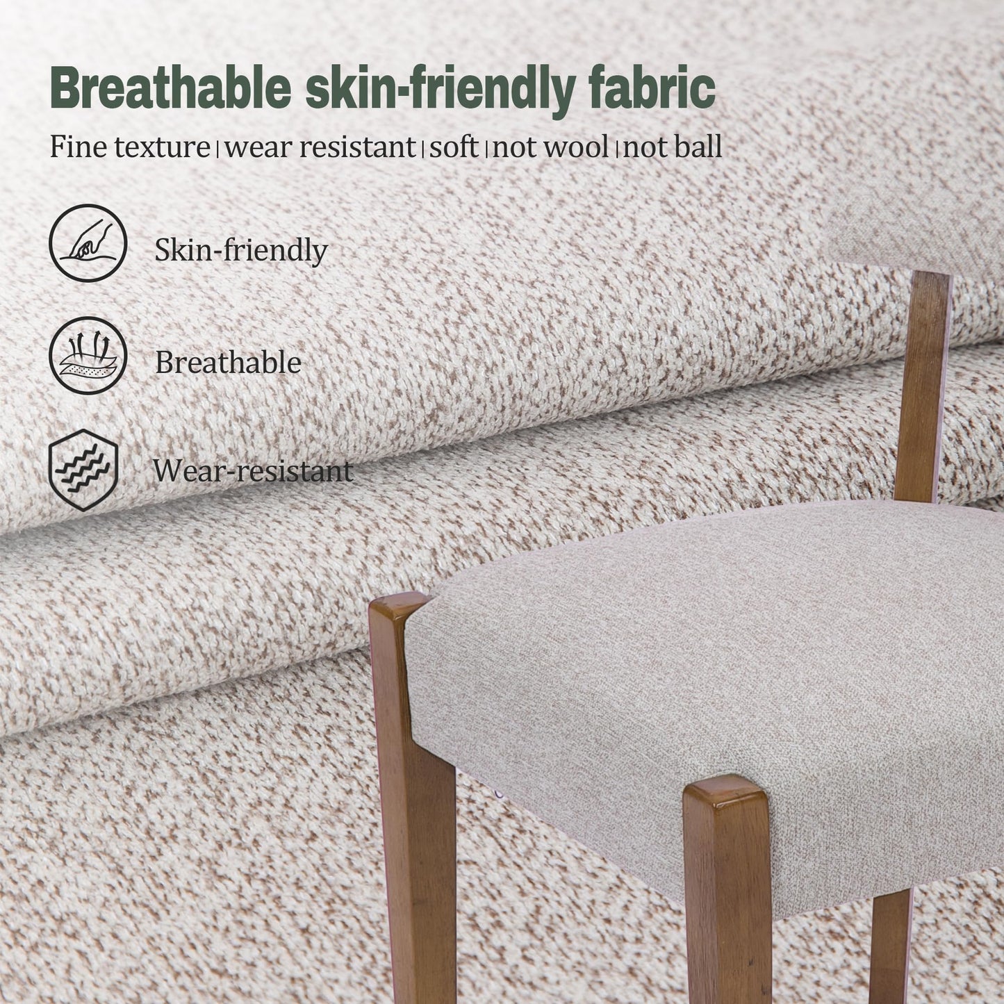 RNKSFX Wooden Dining Chairs Set of 4 Upholstered Kitchen & Dining Room Linen Fabric Chairs Mid Century Modern Dining Woven Chairs Low Back, Beige Fabric