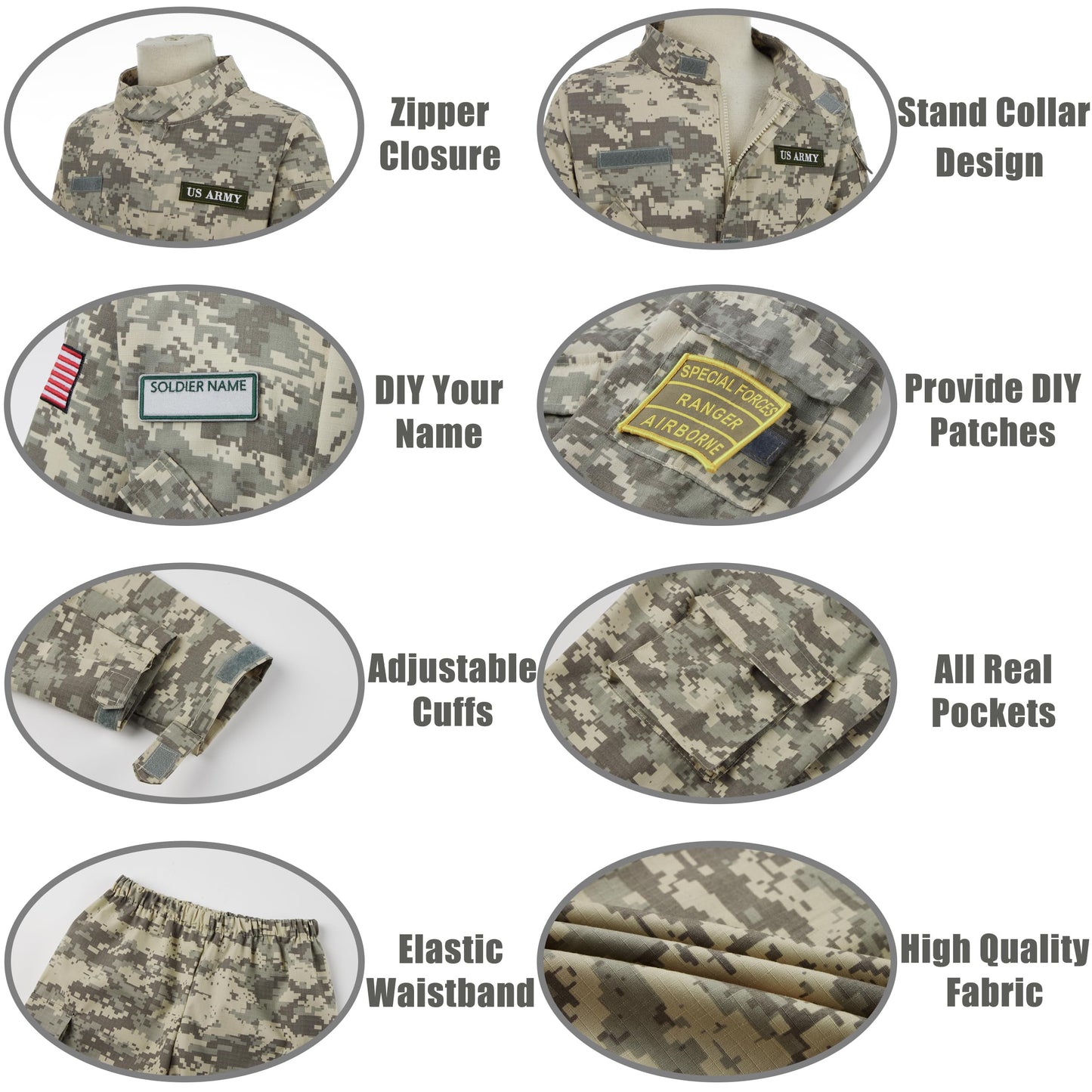Kosgraiy Kid Army Costume,Kid Deluxe Soldier Costume,Military Outfit Boy and Girl,Army Camouflage Uniform for Children,S/4-6Years
