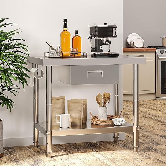 YITAHOME 36" × 24" Stainless Steel Table with Paper Towel Holder and Drawer, NSF Work Table with Drawer, Metal Table Prep Table for Home Kitchen Restaurant Garage Warehouse