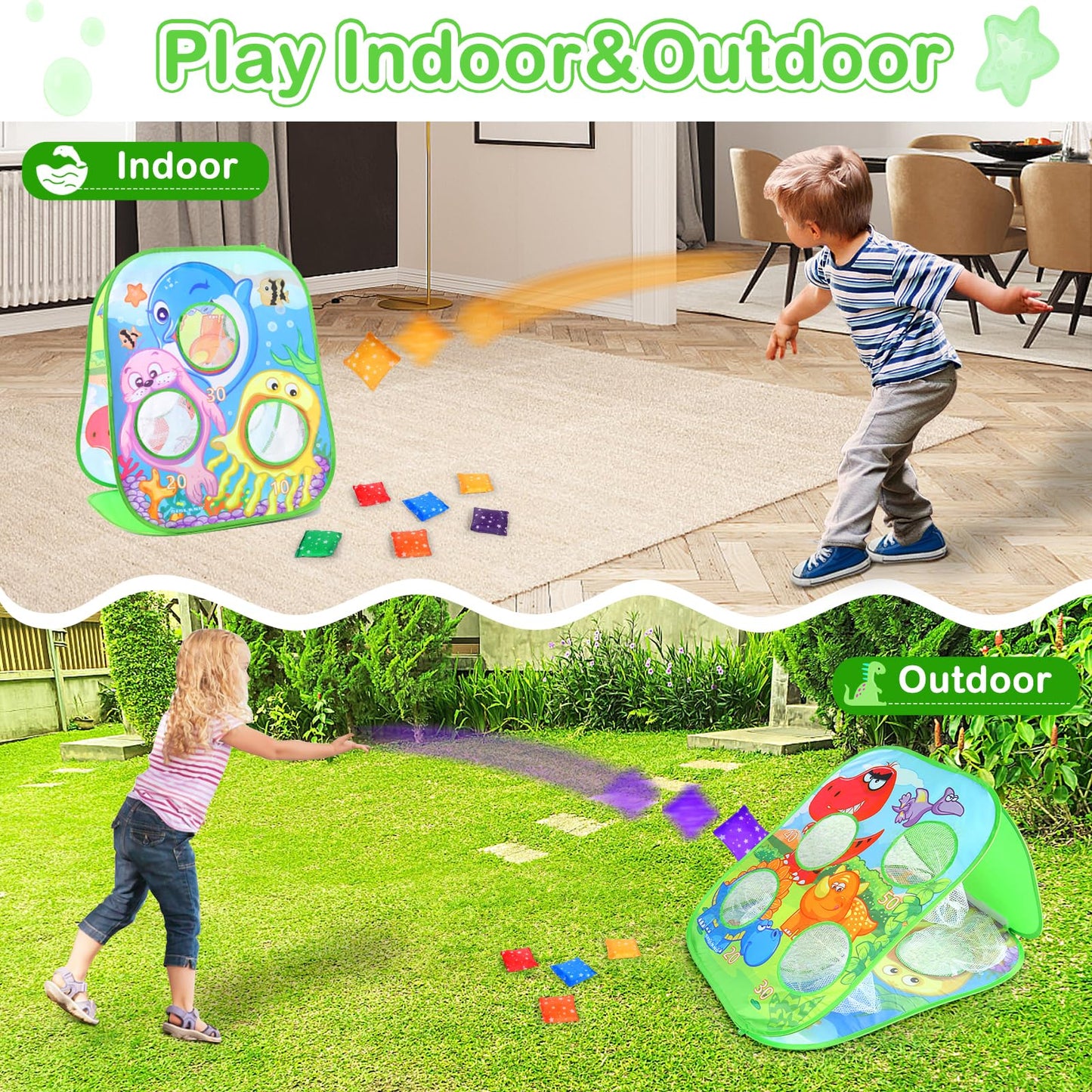 Sisland Bean Bag Toss Game for Kids, Dinosaur Corn Hole Outdoor Toy for Toddler, Outside Yard Party Lawn Backyard Games Birthday Gift for Boy Girl Age 3 4 5 6 7 8